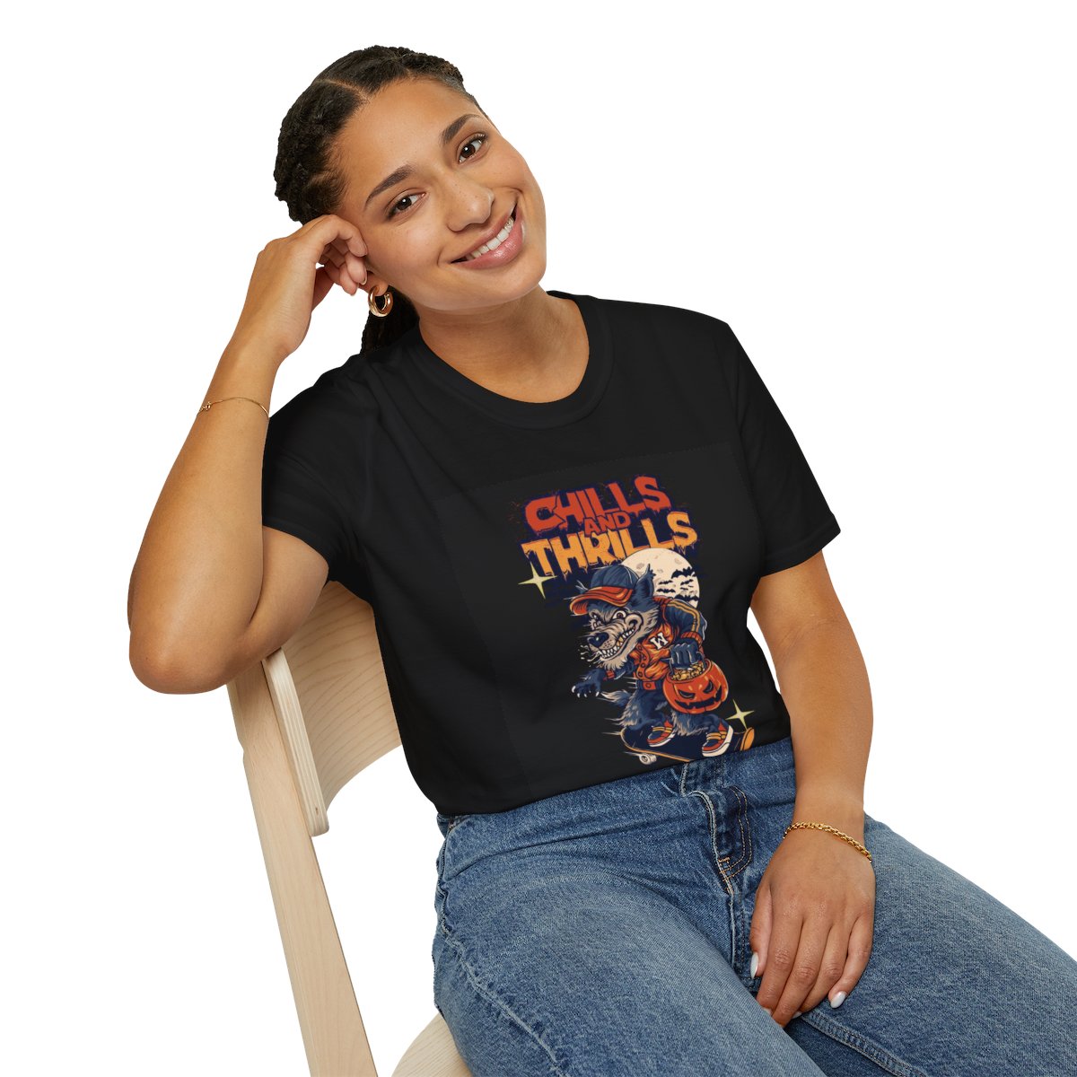 Chills and Thrills Skateboarding Halloween T-Shirt | Unisex Graphic Tee, Spooktacular Gift, Halloween Party Wear, Casual Streetwear,
