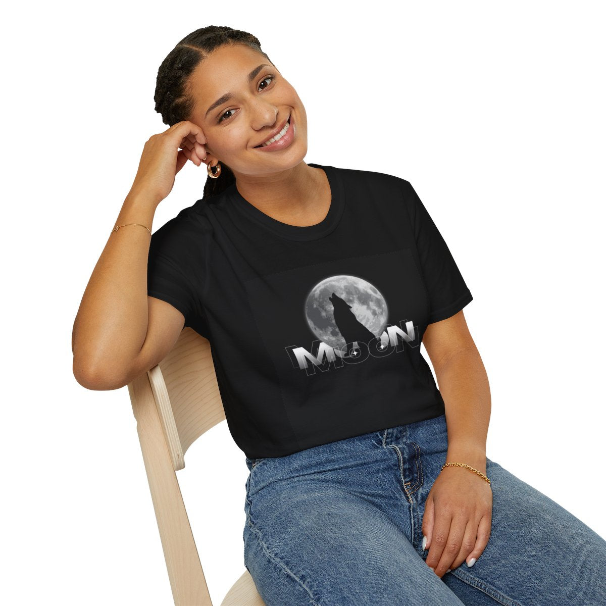 Moon Wolf Graphic Tee, Unisex Softstyle T-Shirt, Casual Wear, Gift for Animal Lovers, Halloween Top, Night Sky Shirt