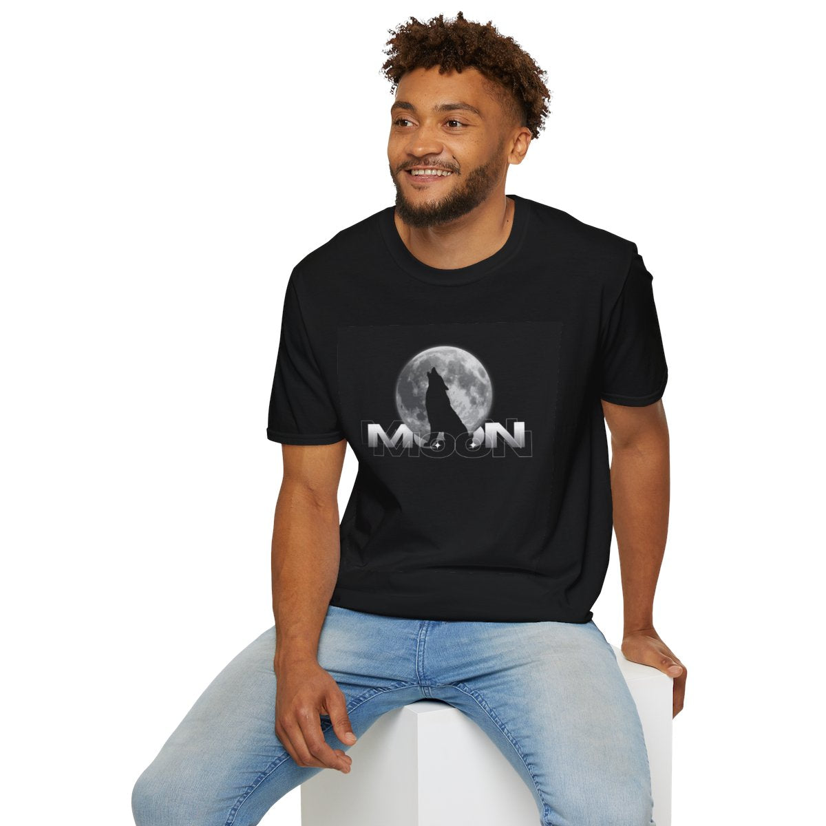 Moon Wolf Graphic Tee, Unisex Softstyle T-Shirt, Casual Wear, Gift for Animal Lovers, Halloween Top, Night Sky Shirt