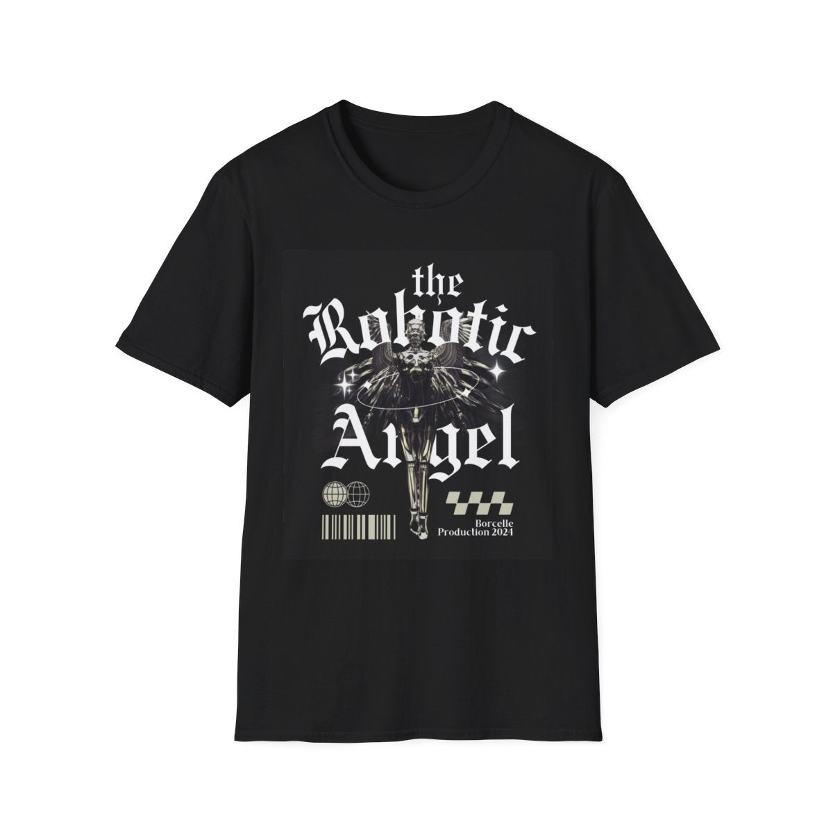 Robotic Angel Graphic Tee | Unisex Softstyle T-Shirt, Streetwear, Gift for Tech Lovers, Casual Fashion, Futuristic Style