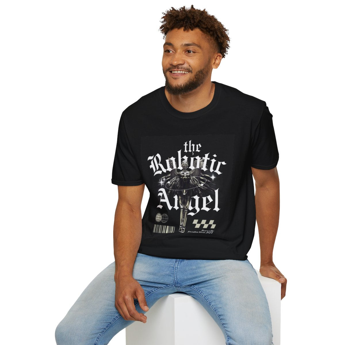 Robotic Angel Graphic Tee | Unisex Softstyle T-Shirt, Streetwear, Gift for Tech Lovers, Casual Fashion, Futuristic Style