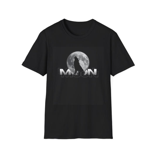 Moon Wolf Graphic Tee, Unisex Softstyle T-Shirt, Casual Wear, Gift for Animal Lovers, Halloween Top, Night Sky Shirt